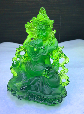 琉璃16cm绿财神佛像摆件工艺品五路五姓财神家用寺院佛堂供奉神像