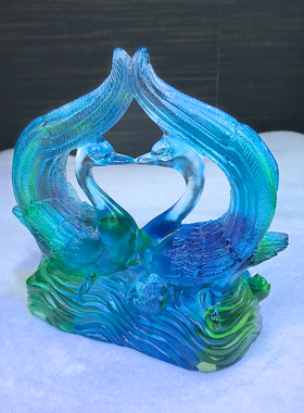 琉璃天鹅永结同心百年好合摆件工艺品高档家居装饰品新婚结婚礼物