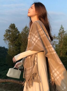 Softopia韩版格子围巾女秋冬季2026新款百搭时尚保暖加厚外搭披肩