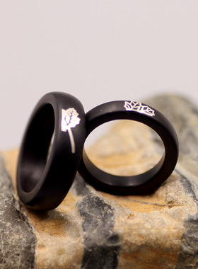 创意紫檀木镶银戒指定制镶嵌国潮银叶苍梧情侣木对戒吊坠戒环批发