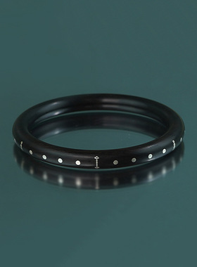 紫檀木镶银手镯紫檀镶嵌国风称星实木圆镯子黑檀称心如意手环饰品