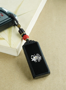 黑檀木镶银挂件紫光檀镶嵌四大神兽配饰四象神兽玄武龟蛇钥匙扣