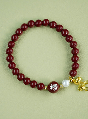 朱砂手链女十二生肖珠八大守护神手串鱼化龙挂饰马上有钱银饰品