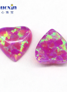 人造欧泊石OPAL 紫红色心形平底素面桃心形欧珀澳宝戒面镶嵌OP09