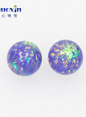 圆珠紫色欧泊欧珀裸石 光珠无孔球形珠子绿变彩合成澳宝 OP40