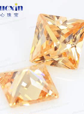 边线中间单孔正方直角合成锆石组合 彩色公主方车花切工带孔裸石