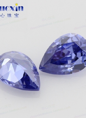 梨形浅坦桑蓝锆石裸石仿钻 水滴形5A蓝宝浅坦桑兰色宝石戒面裸钻