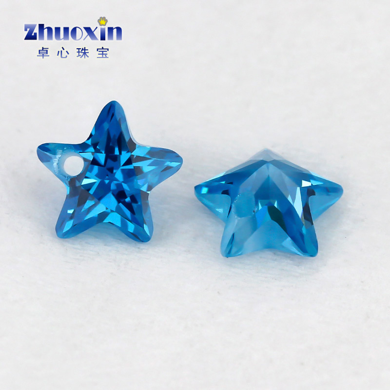 五角星形单孔海蓝色锆石戒面裸石 星形尖底人造天蓝色宝石打孔石 - 图1
