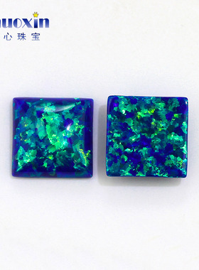 正方直角深蓝绿彩欧泊石 平底素面欧珀宝石裸石OPAL合成澳宝#L-1