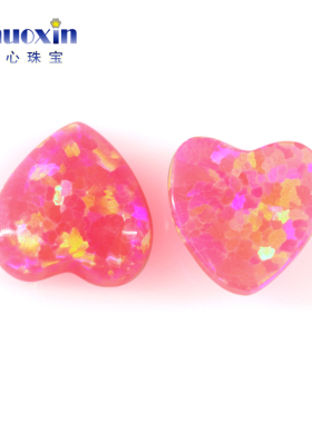 芭比粉心形人造欧泊石OPAL 平底素面桃心欧珀澳宝戒面深艳粉OP43