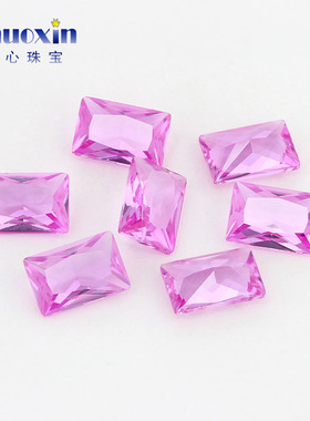 长方形直角车花2#粉刚玉裸石 合成红刚玉戒面镶耳环项链戒指宝石