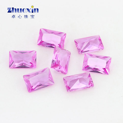 长方形直角车花2#粉刚玉裸石 合成红刚玉戒面镶耳环项链戒指宝石 - 图1