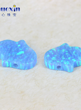 手掌形天蓝色欧泊人造蛋白石OPAL 仿欧珀澳宝吊坠带孔横穿孔OP06