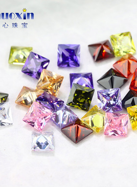 正方直角车花锆石多色组合裸石