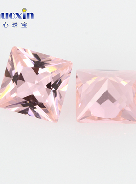 粉色摩根石人造正方直角裸石 公主方耐高温纳米西陶仿补钻主石45#
