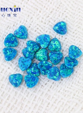 蓝绿色心形人造欧泊石OPAL 平底素面欧珀澳宝戒面镶嵌炫彩 OP36