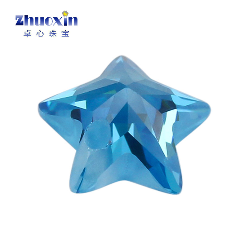 五角星形单孔海蓝色锆石戒面裸石 星形尖底人造天蓝色宝石打孔石 - 图0