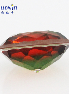 圆形合成西瓜碧玺红绿色渐变裸石 玻璃散珠戒面镶嵌戒指主石BX03