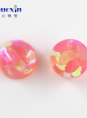 桃红色人造欧泊石OPAL 圆形平底素面多彩欧珀澳宝戒面裸石OP07