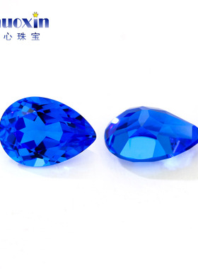 梨形钴蓝色培育蓝宝石裸石戒面 人工合成彩宝珠宝水滴形首饰主石
