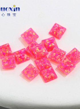 芭比粉色合成澳宝正方形 直角平底素面欧泊石艳粉色裸石OPAL OP43