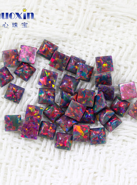 正方直角平底素面红色系欧泊石宝石裸石 OPAL多彩合成澳宝#13-2