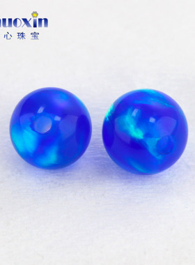 圆珠全孔透色蓝欧泊绿变彩欧珀裸石 球形珠子合成澳宝通孔 #5G2