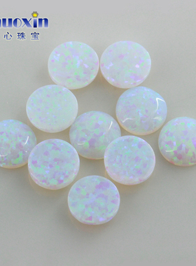 仿白欧泊绿彩人造欧泊石OPAL 圆形平底素面欧珀澳宝戒面裸石OP16