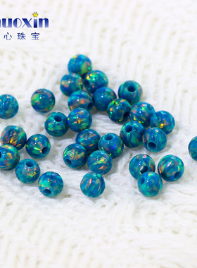 全孔圆珠湖绿色欧泊欧珀石裸石 球形打孔珠子合成澳宝通孔 OP02