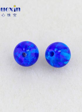 全孔圆珠欧泊欧珀裸石 球形打孔珠子深蓝色人造合成澳宝通孔OP50