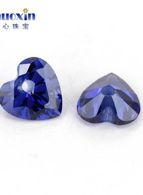 心形坦桑锆石中间孔裸石 桃心形合成蓝宝坦桑兰CZ打孔石diy