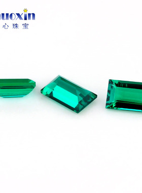 培育赞比亚祖母绿长方直角车平裸石 实验室水热法合成彩宝戒面