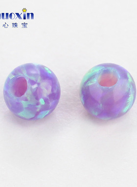 全孔圆珠紫色绿彩欧泊石欧珀裸石 球形珠子合成澳宝通孔OP40