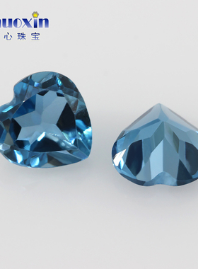 桃心形伦敦蓝色天然托帕石裸石 刻面心形彩宝吊坠戒指镶嵌用主石