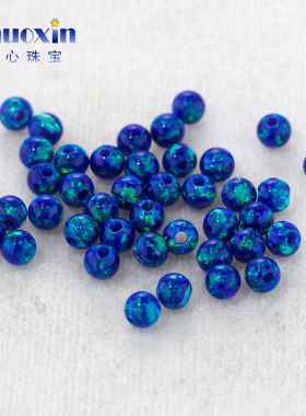 深绿绿彩全孔圆珠欧泊欧珀石裸石 球形打孔珠子合成澳宝通孔#L-1