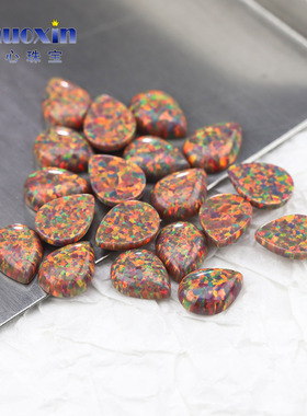 橙红色梨形平底素面澳宝镶嵌裸石OPAL 水滴形合成欧泊石宝石OP15