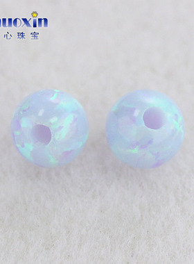 圆珠半孔淡紫色欧泊石欧珀裸石 球形打孔珠子人造合成澳宝#F-N1