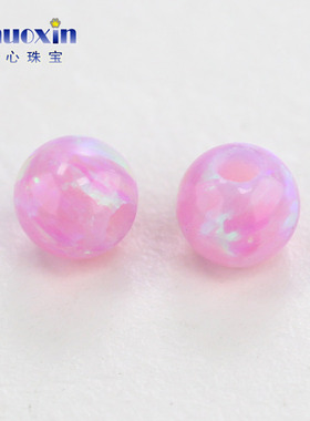 全孔圆珠粉紫色欧泊石欧珀裸石 球形珠子合成澳宝通孔OP10