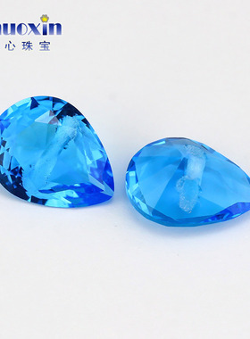 梨形横穿孔深海蓝色玻璃裸石蓝宝石 水滴形尖底吊坠配石