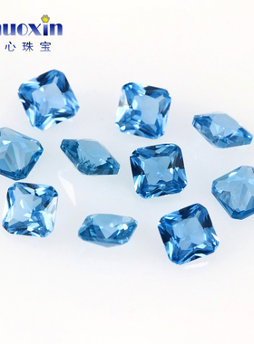 正方倒角车花120#蓝尖晶石裸石 人造合成蓝宝石镶嵌戒指戒面吊坠