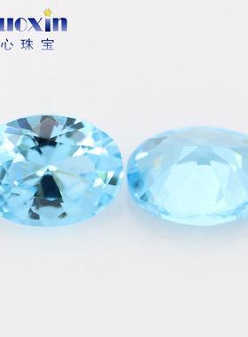 蛋形海蓝色水晶主石仿钻蓝宝石