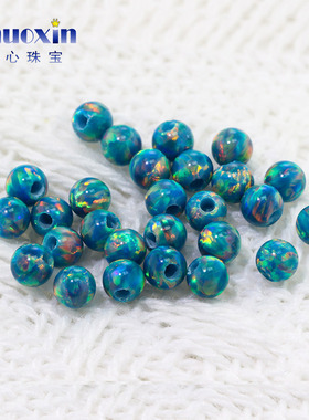 半孔圆珠湖绿色欧泊欧珀石裸石 球形打孔珠子合成澳宝OP02