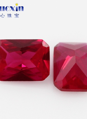 长方形倒角5#红刚玉裸石 合成培育红宝石小八角Ruby戒面首饰主石