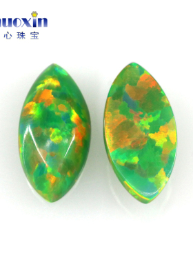 马眼平底素面人造澳宝宝石戒面裸石 树叶形草绿欧泊石欧珀石OP21