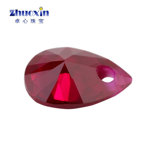 梨形8#红刚玉鸽血红单孔裸石 合成培育红宝石Ruby带孔水滴形 - 图0