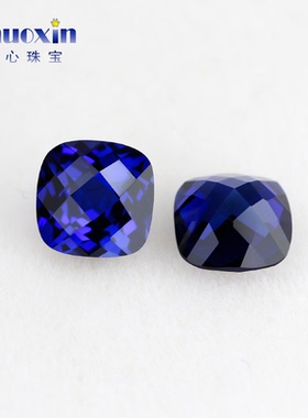 天然底切割34#蓝刚玉枕形尖底龟面裸石 格子面网面肥正方蓝宝石