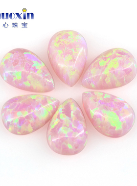 樱花粉梨形平底素面澳宝戒面裸石OPAL 水滴形合成欧泊石宝石OP08