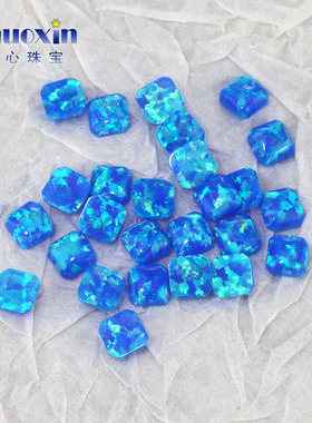 蓝色欧泊正方倒角平底素面仿欧珀石宝石裸石 小八角合成澳宝OP05