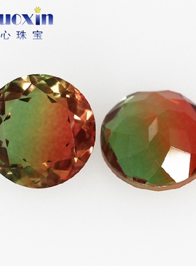 圆形合成巴西西瓜碧玺玻璃裸石 人造桔红色渐变宝石饰品主石BX02