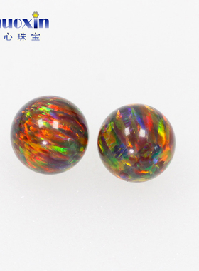 圆珠欧泊石欧珀裸石 球形珠子合成澳宝光珠无孔衬橙红色OP15